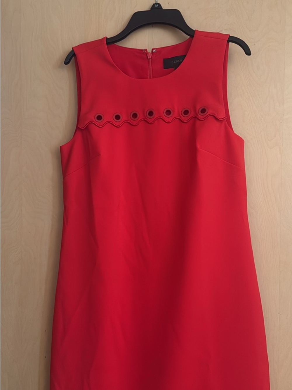 J. Crew Red Sleeveless Shift Dress with Eyelet Scallop Detail